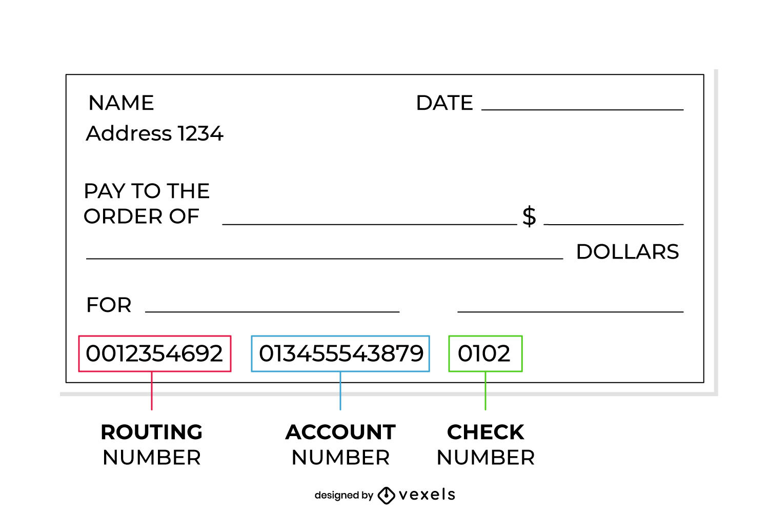 Información genérica de pago bancario con cheque en blanco