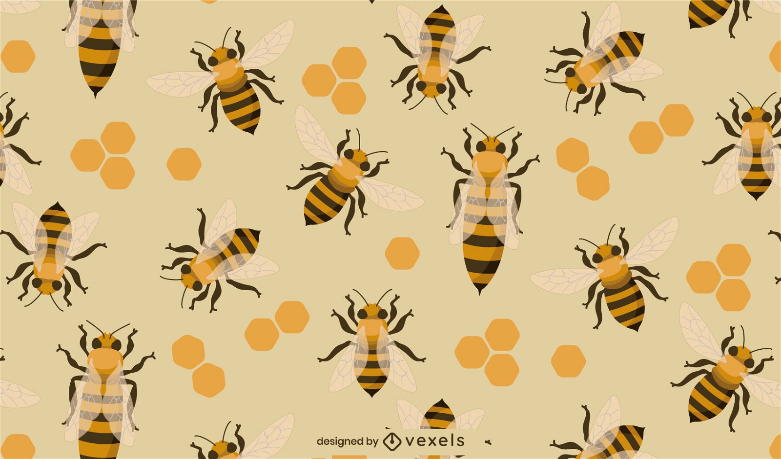 Bee insects flying honey pattern design