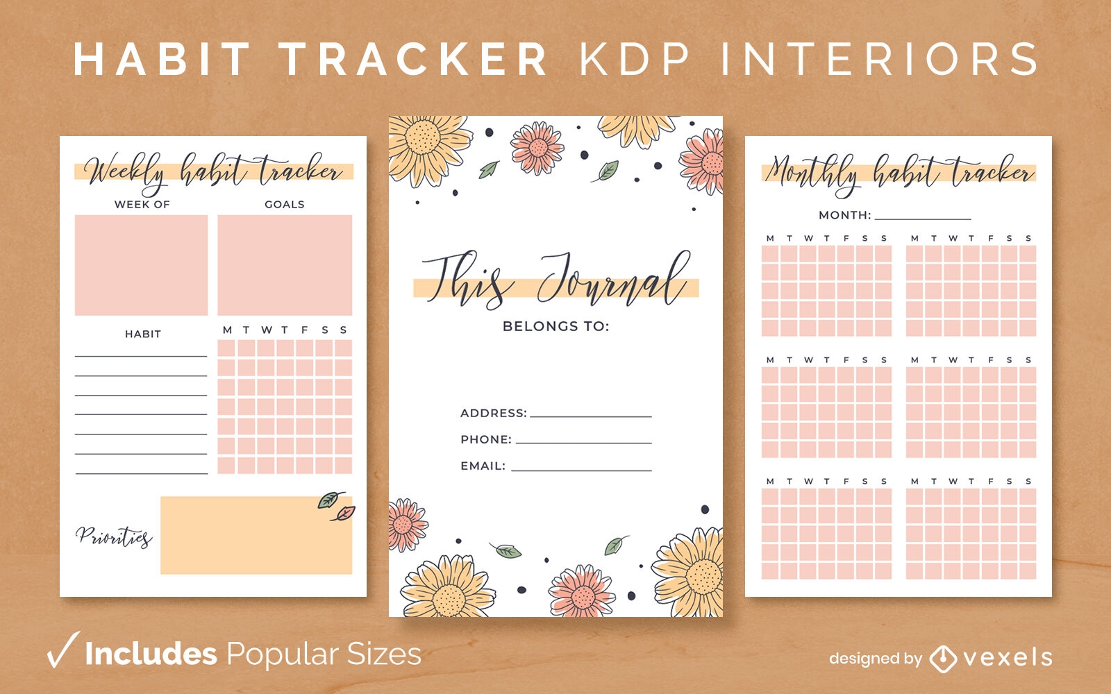 Awesome habit tracker journal template KDP interior design