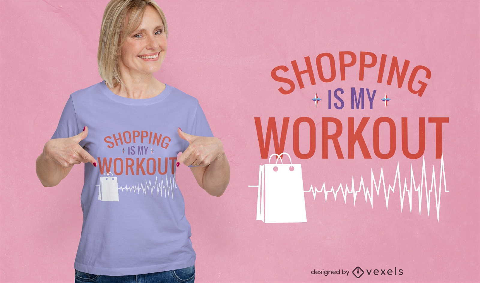 Design engraçado de t-shirt de citação de treino de compras