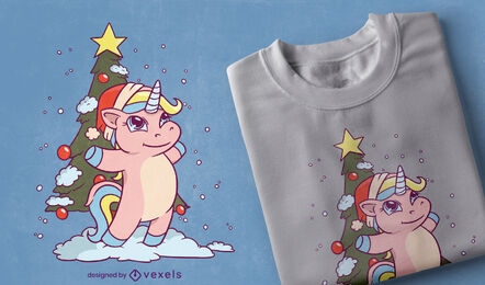 Design bonito de camiseta de desenho animado de unicórnio de Natal