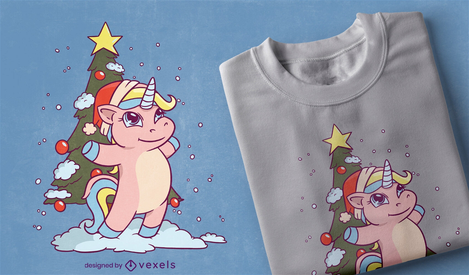 Design fofo de t-shirt de desenho animado de unicórnio de Natal