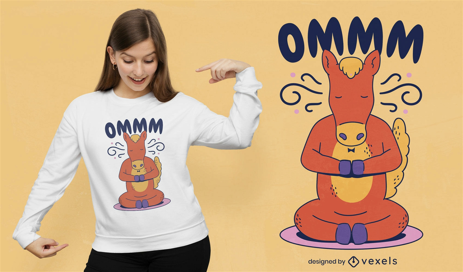 Diseño de camiseta de dibujos animados de caballo meditando