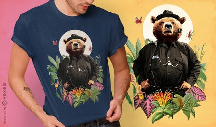 Bear fancy animal detective t-shirt psd
