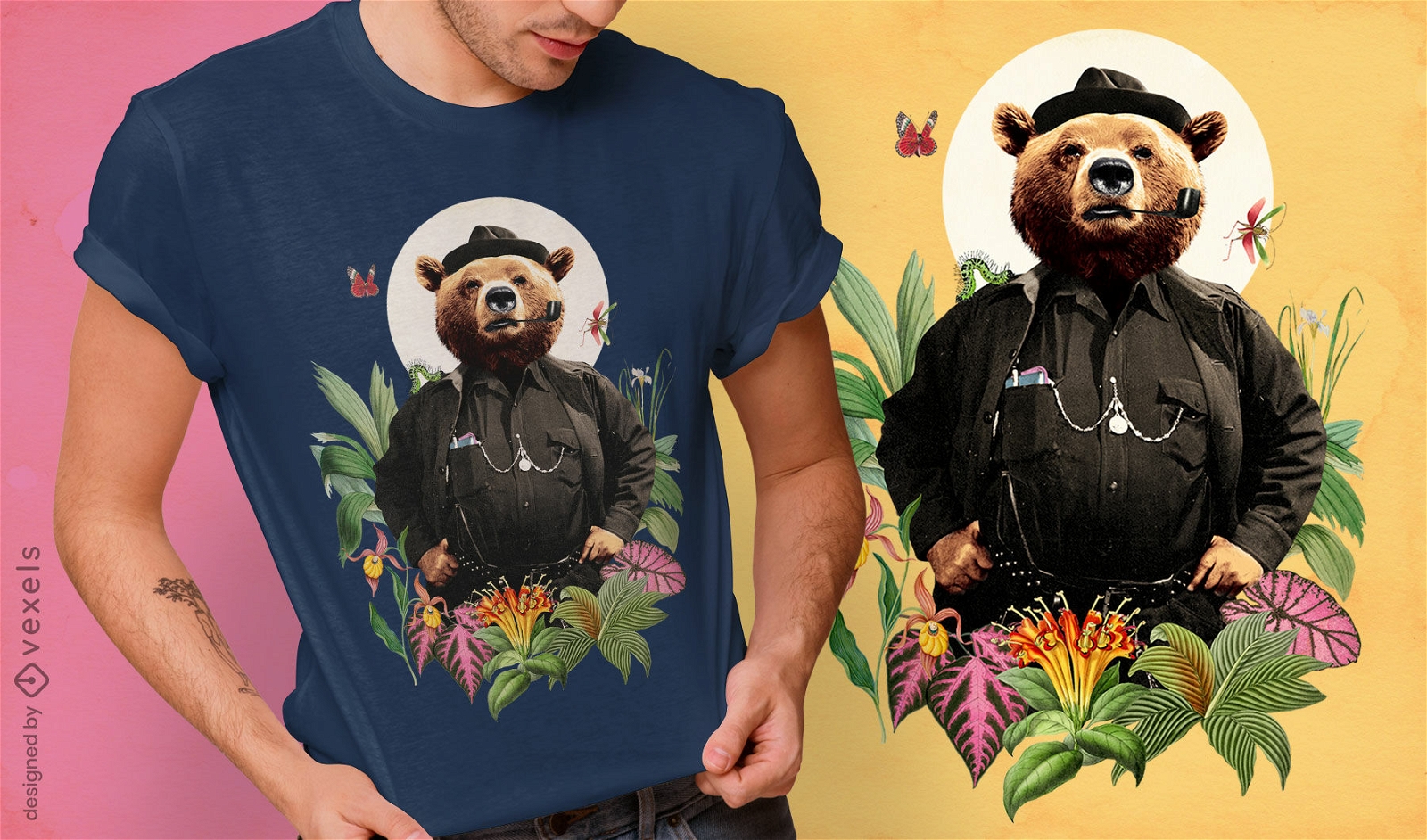 Bär ausgefallenes Tier Detektiv T-Shirt PSD