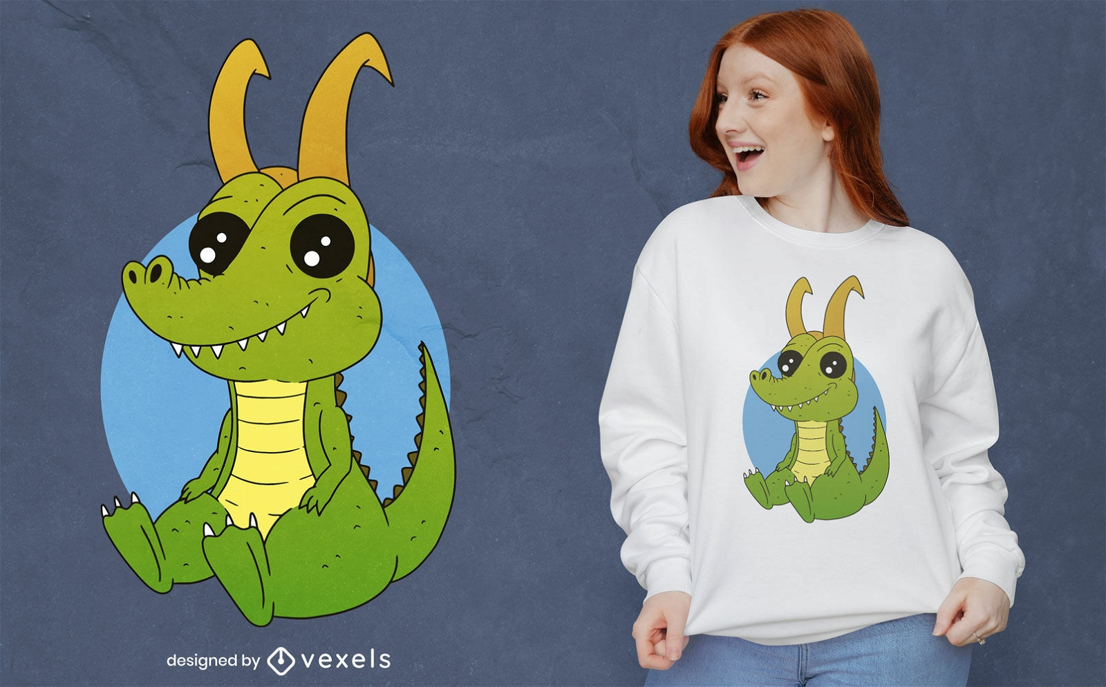 Design fofo de camiseta de crocodilo com chifres