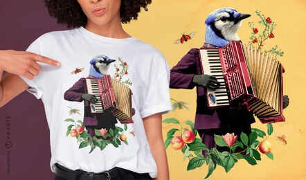 T-shirt de músico de animal extravagante de pássaro azul psd