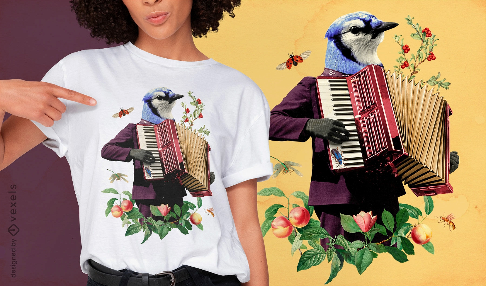 Camiseta de músico animal de fantasía pájaro azul psd