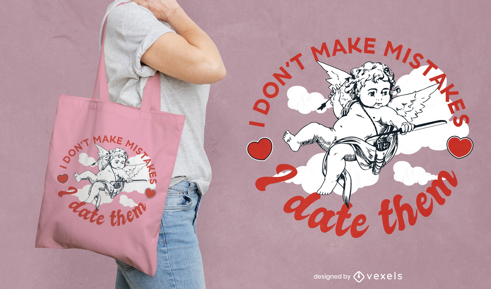 Diseño divertido de la bolsa de asas de la cita del día de San Valentín de Cupido