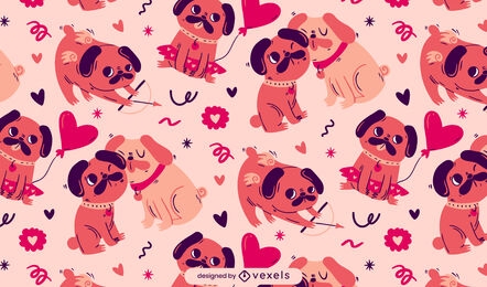 Valentines day pug dogs pattern design
