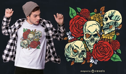 Cool skulls and roses t-shirt design