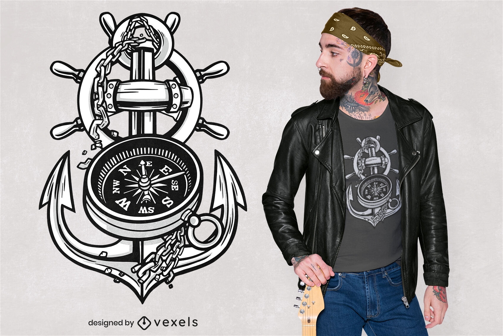 Cooles Anker- und Kompass-T-Shirt-Design