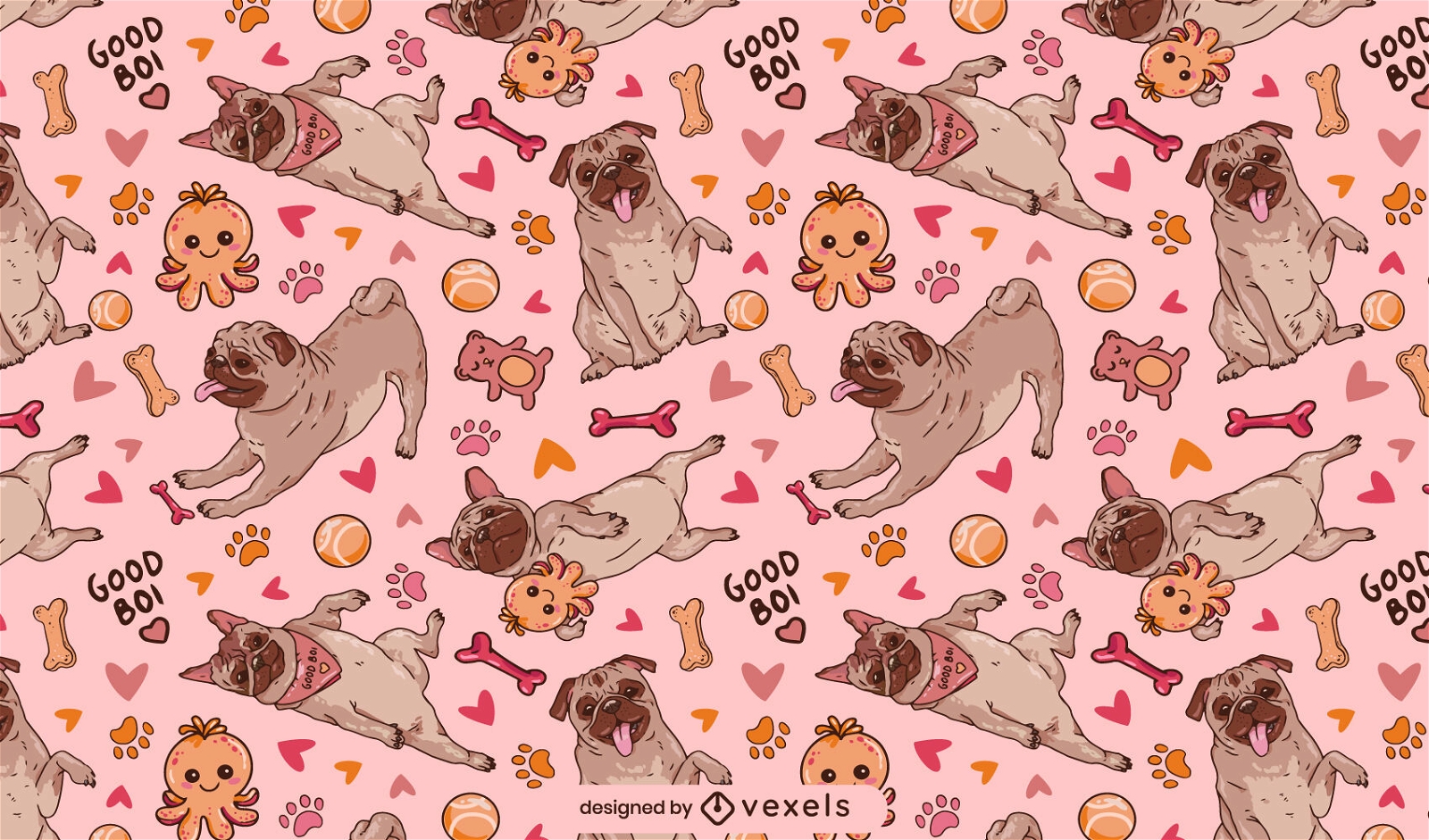 Awesome pug dog pattern design