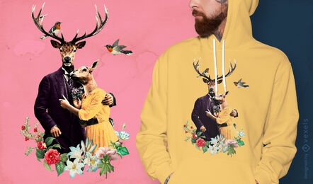 Camiseta de pareja de ciervos de animales de lujo psd