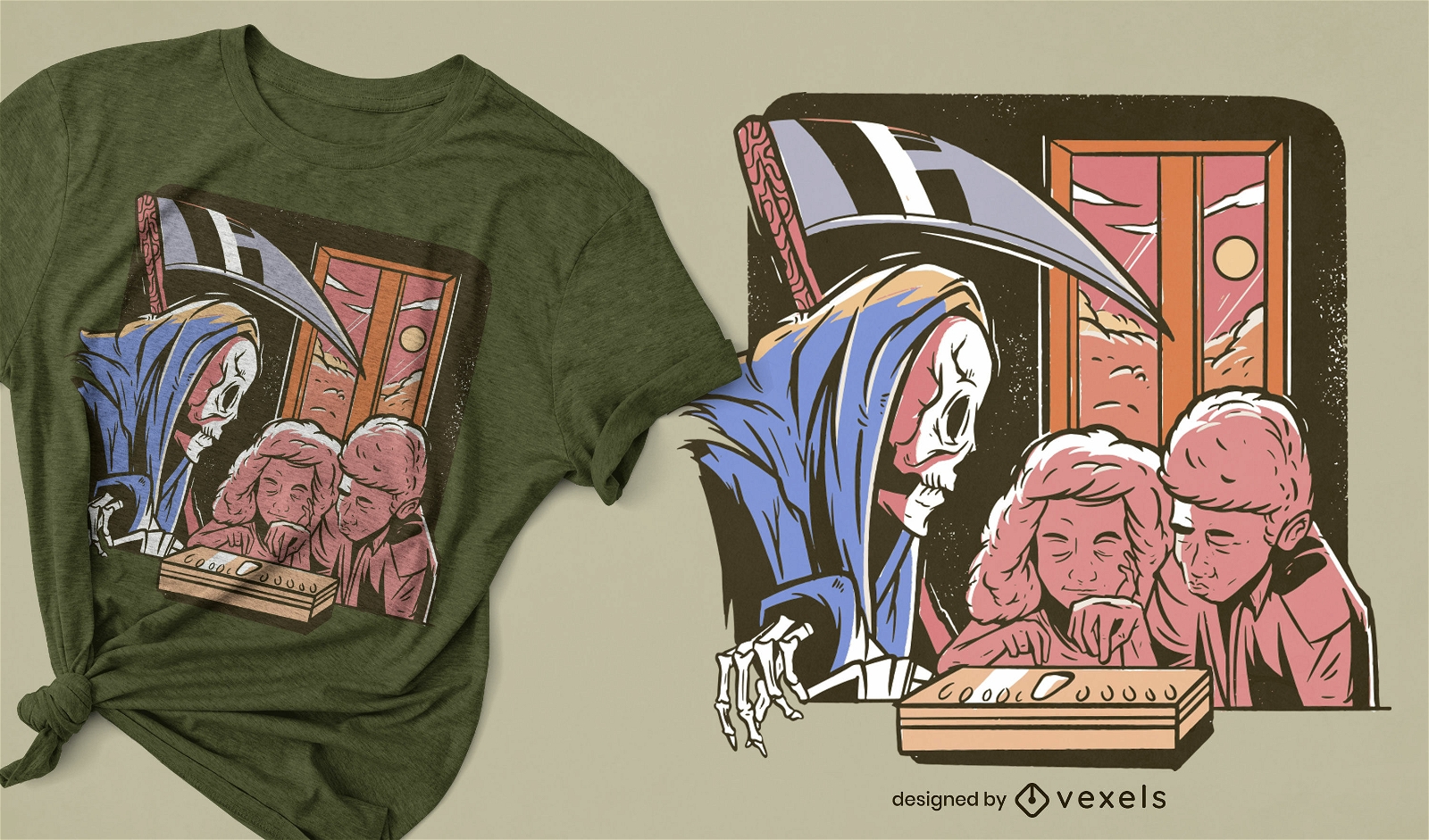 Grim Reaper und Kinder Horror T-Shirt Design