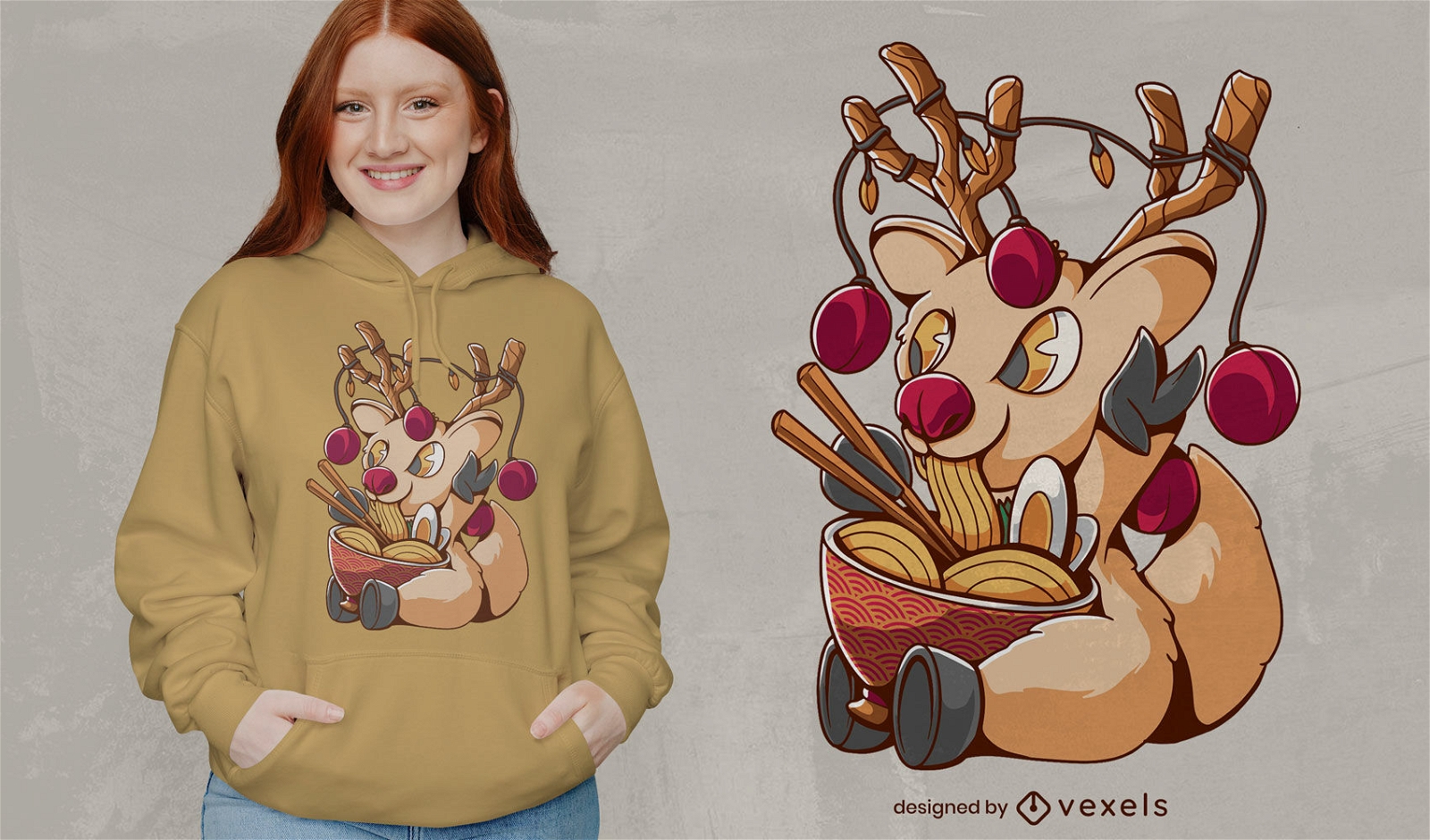Design fofo de t-shirt de ramen cervo de Natal