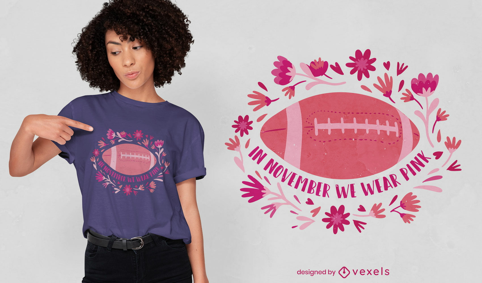 Niedliches rosa November-Fußball-T-Shirt-Design