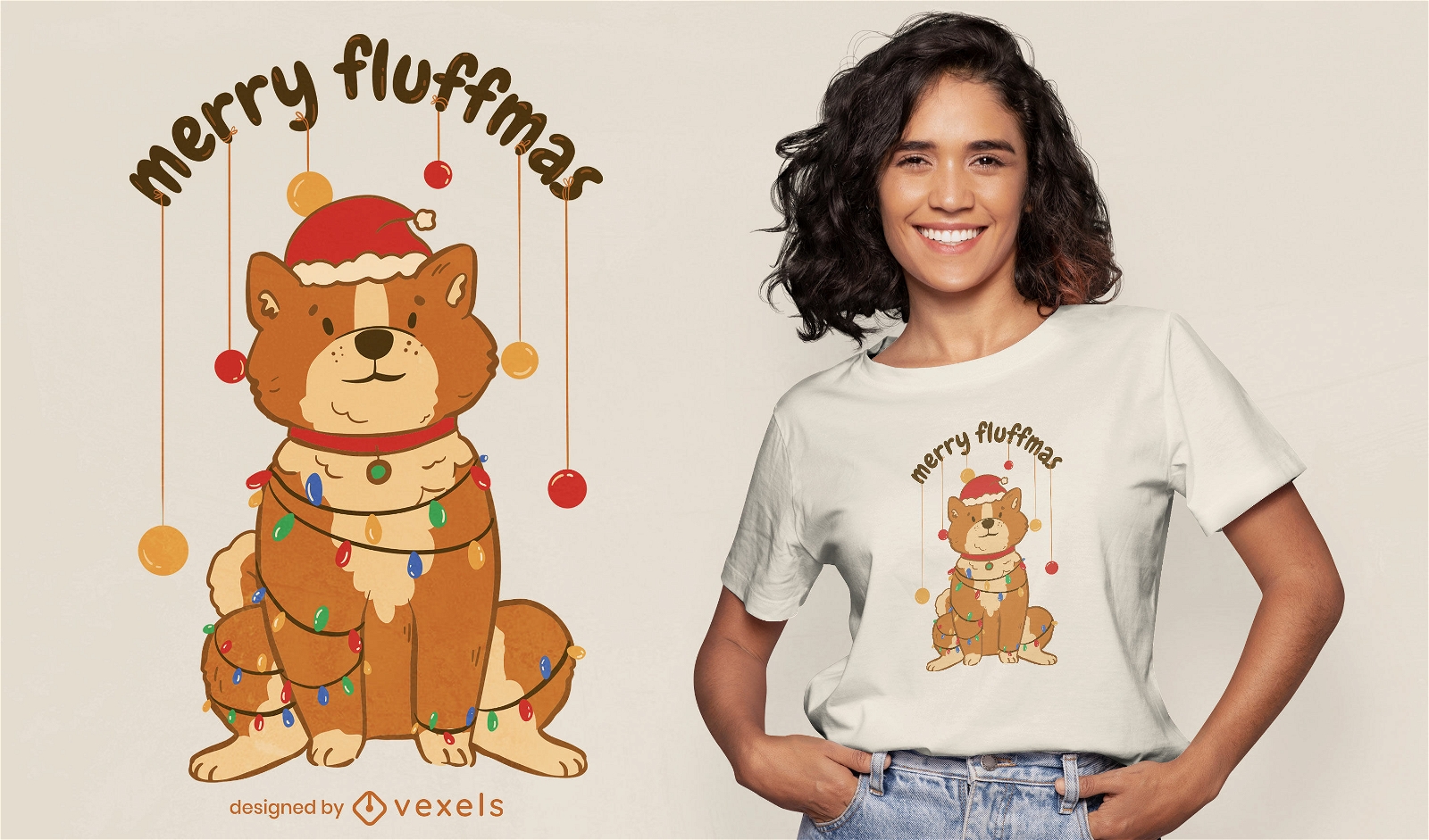 Diseño de camiseta de juego de palabras esponjoso perro feliz Navidad