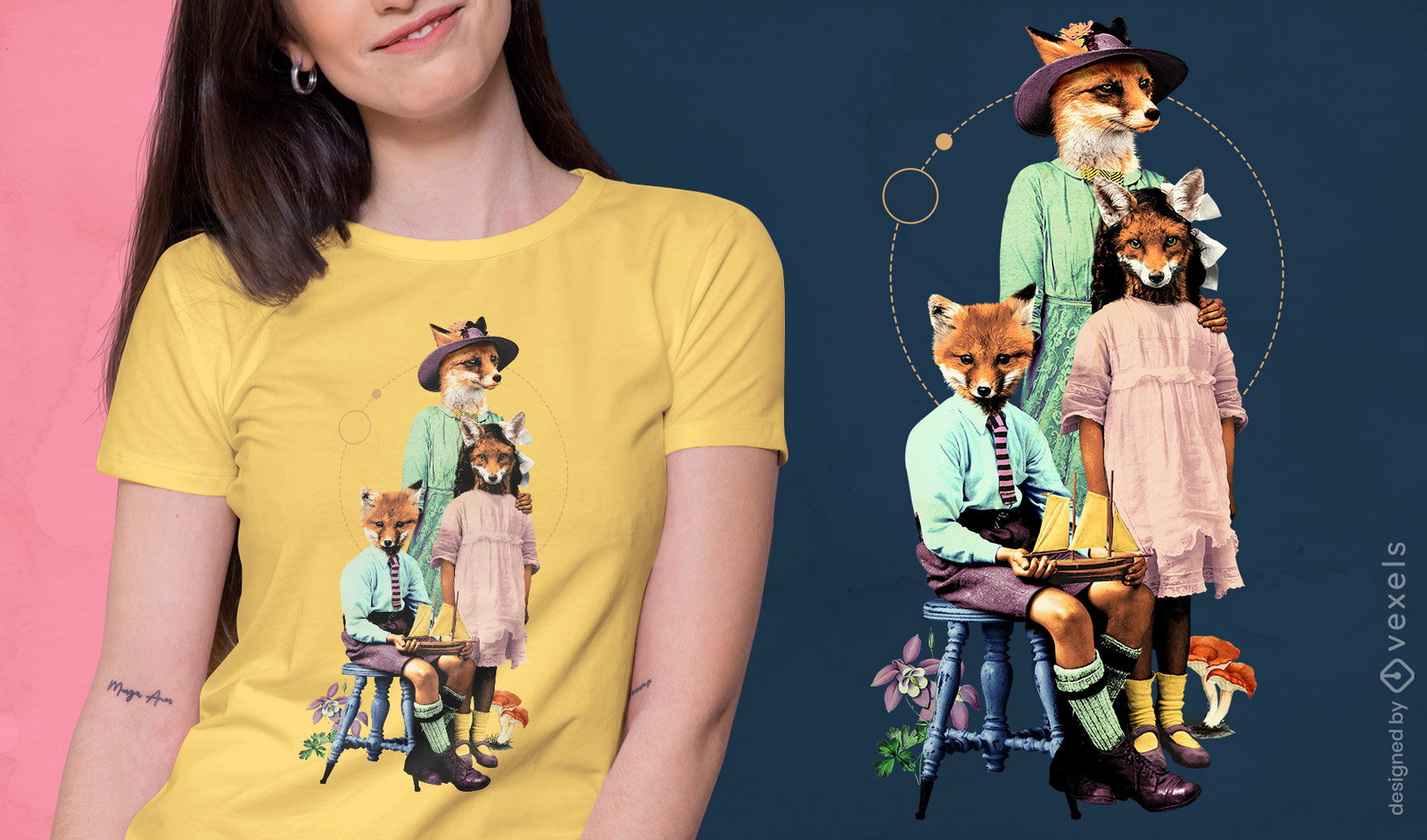 Camiseta de animales de fantasía de la familia zorro psd