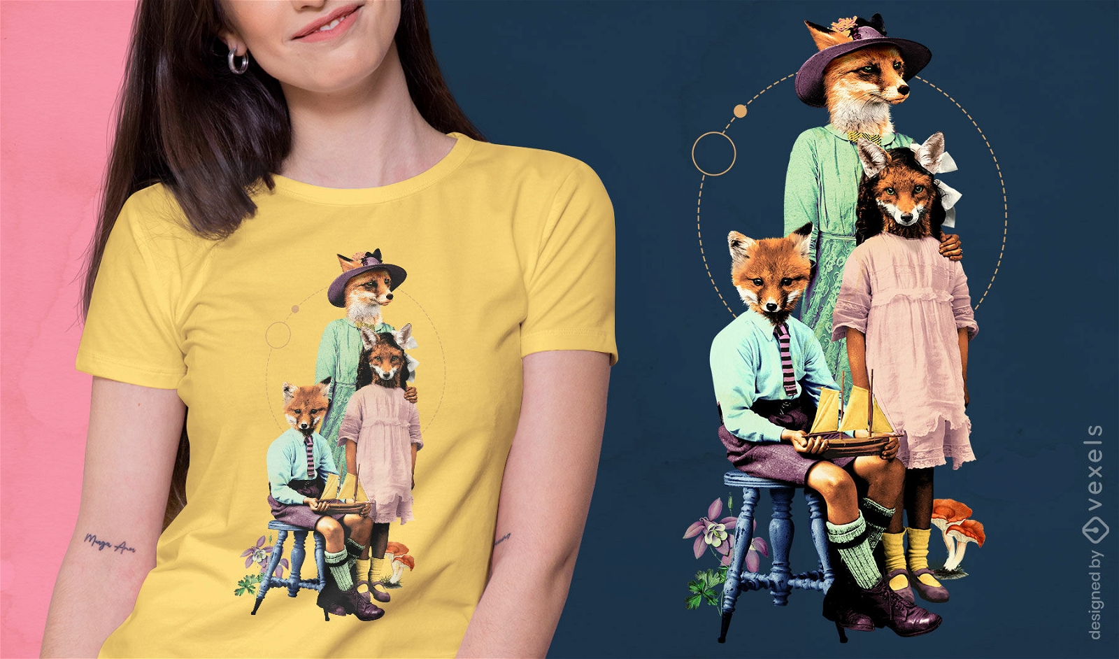 T-shirt de animais extravagantes da família Fox psd
