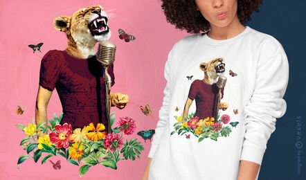 Camiseta de cantor animal extravagante de leão psd