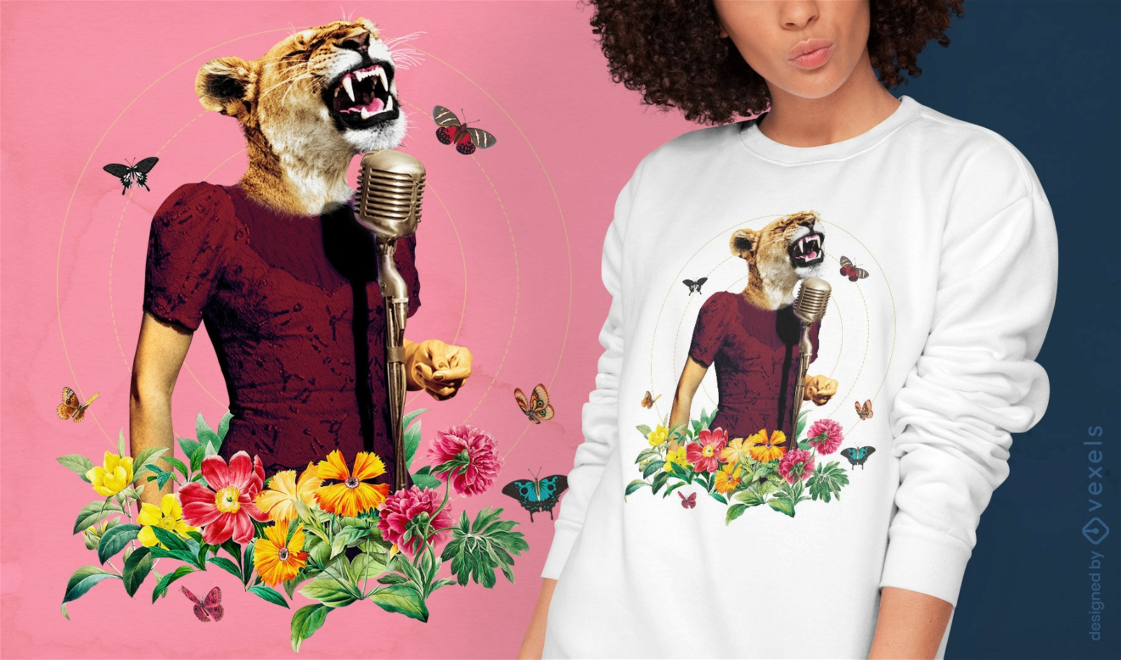 Lion Phantasie Tiersänger T-Shirt PSD