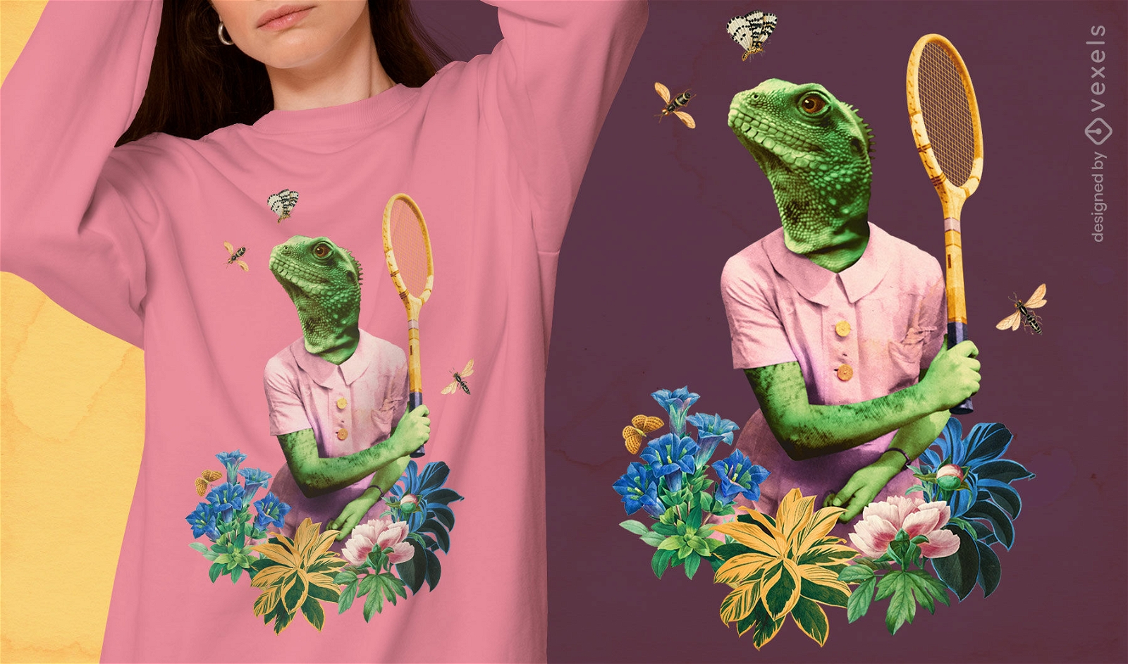 Fancy lizard animal playing tennis t-shirt psd