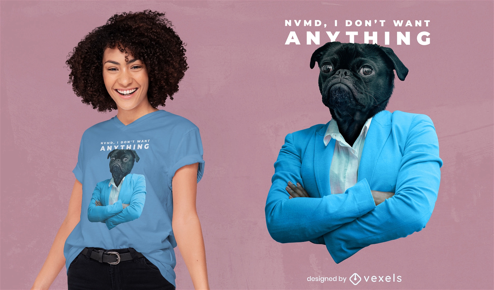 Mops Hund im Anzug Collage T-Shirt psd