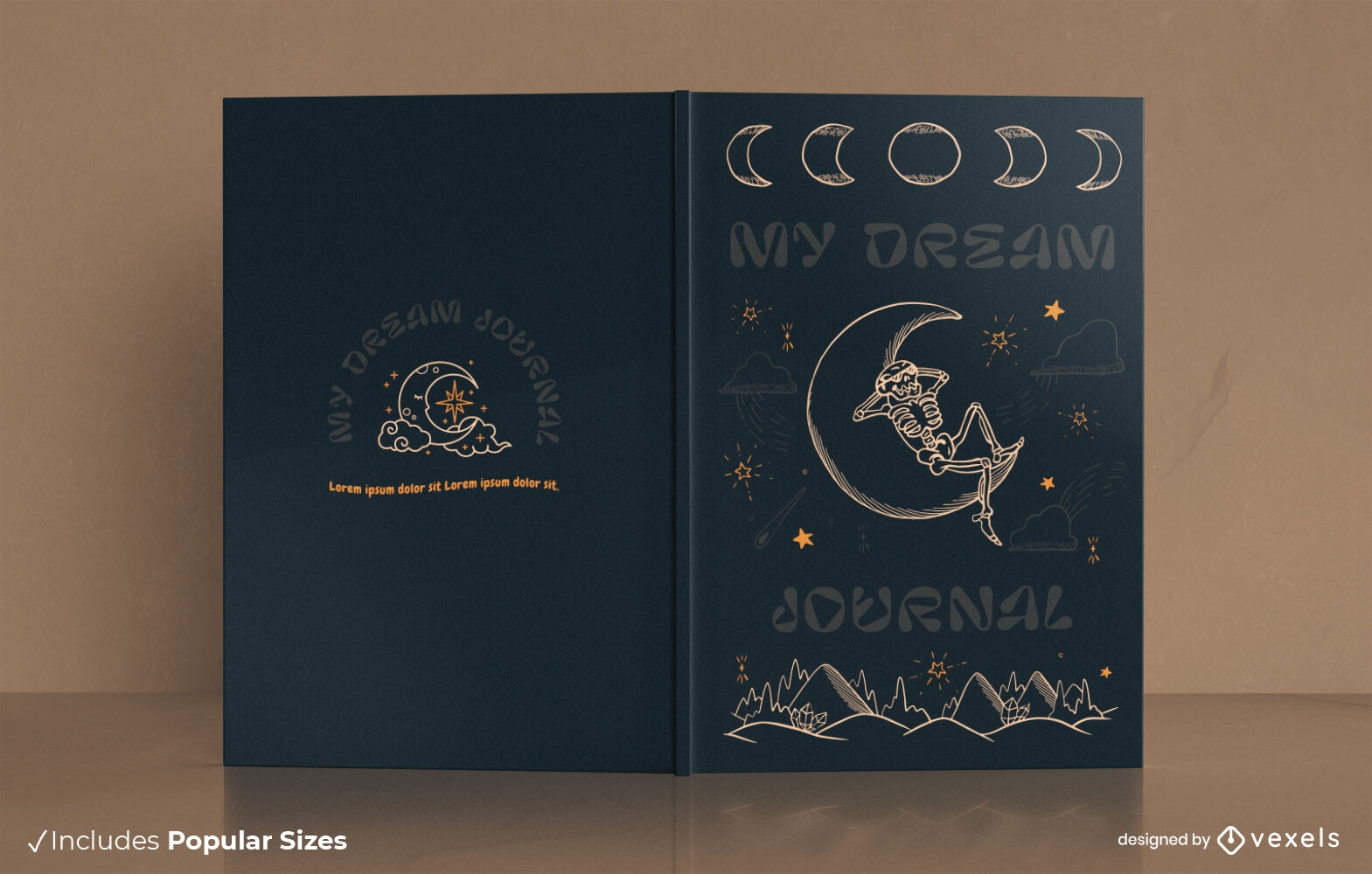 Design de capa de livro de diário de sonhos de fases da lua