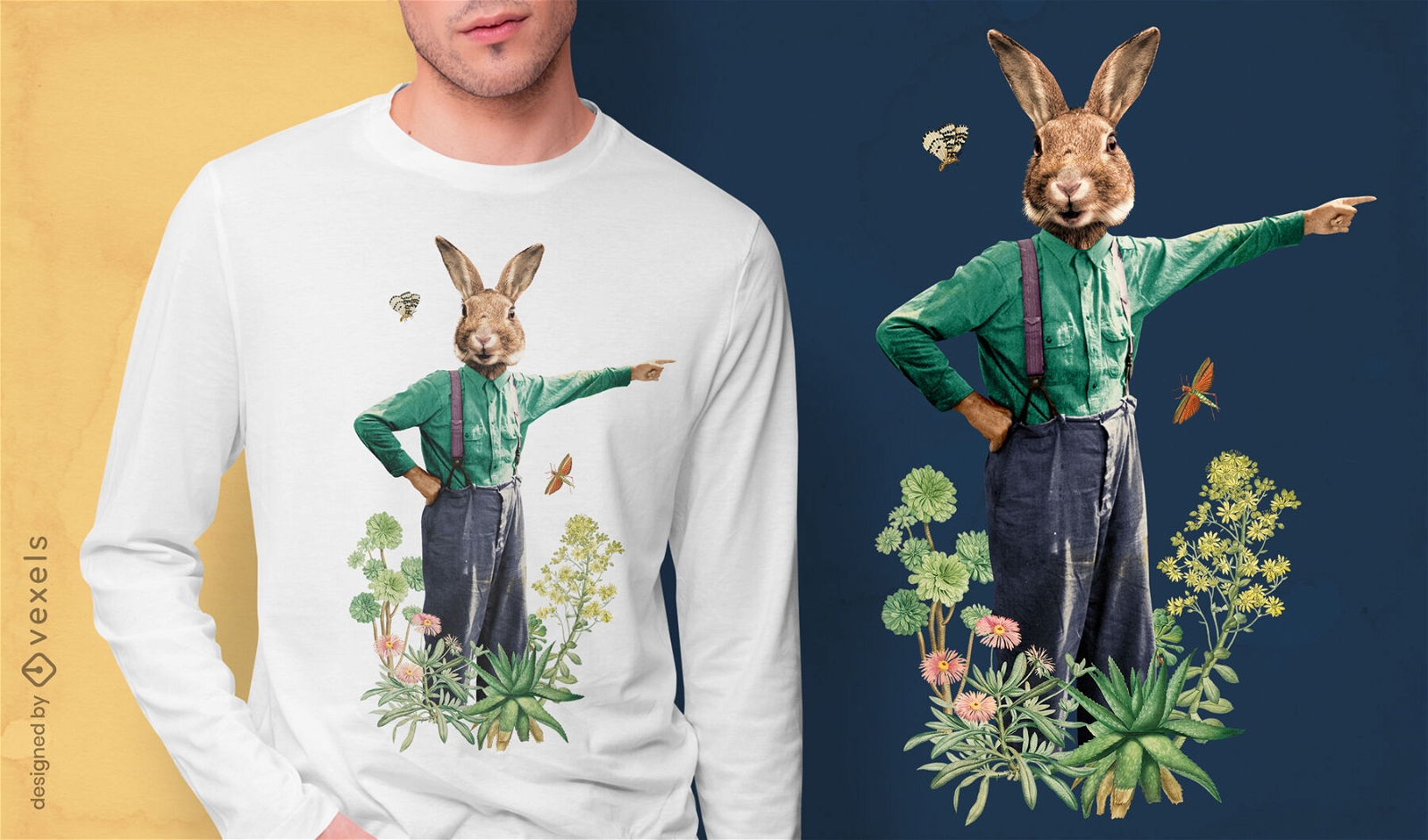 Fancy rabbit animal in nature t-shirt psd