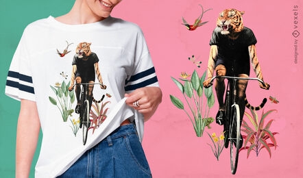 Tiger ausgefallenes Tierreiten Fahrrad T-Shirt PSD