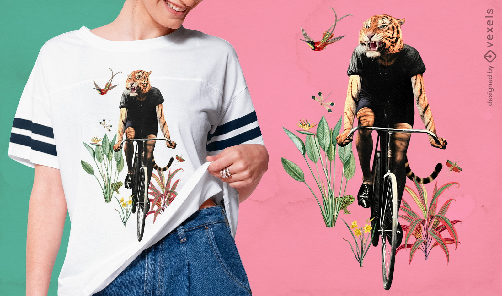 Camiseta de bicicleta de montar a caballo de animal de fantasía de tigre psd