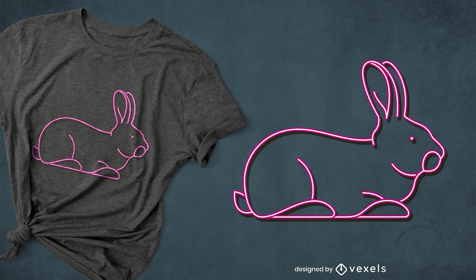 Design de t-shirt com contorno de coelho rosa neon
