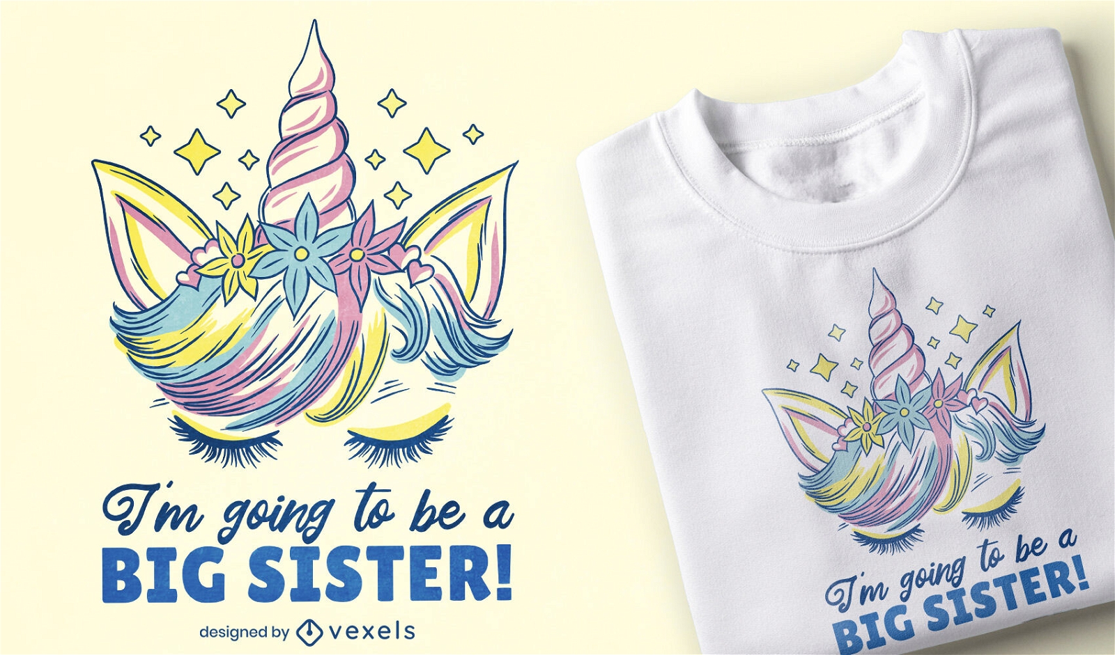 Diseño de camiseta de cita de unicornio de hermana mayor