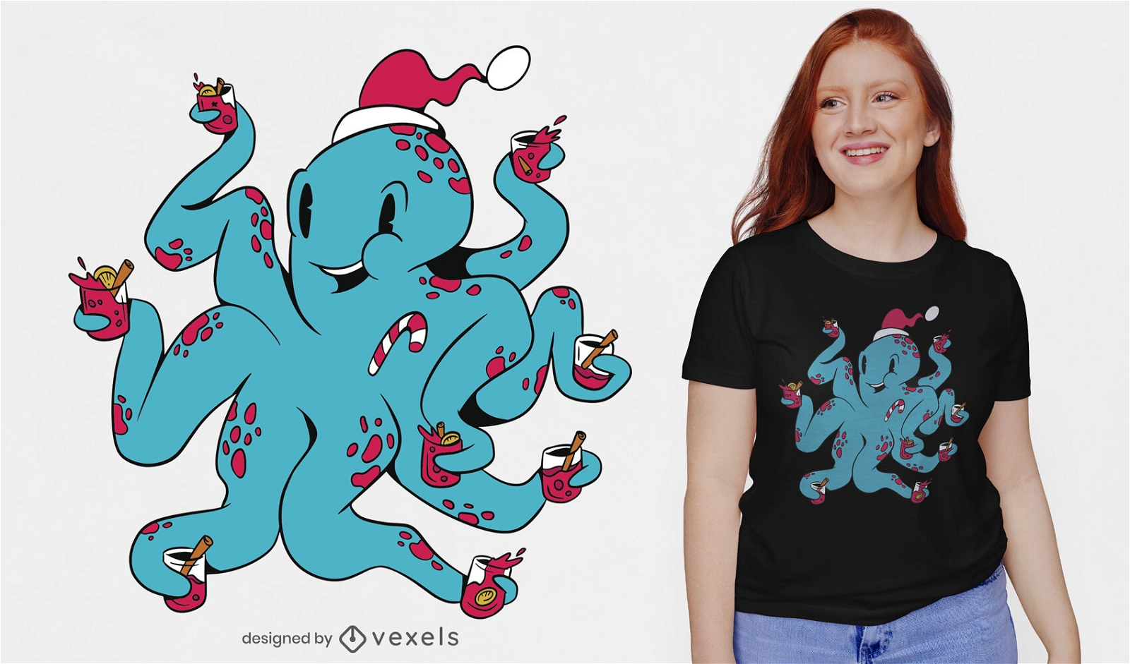 Funny drinking octopus t-shirt design