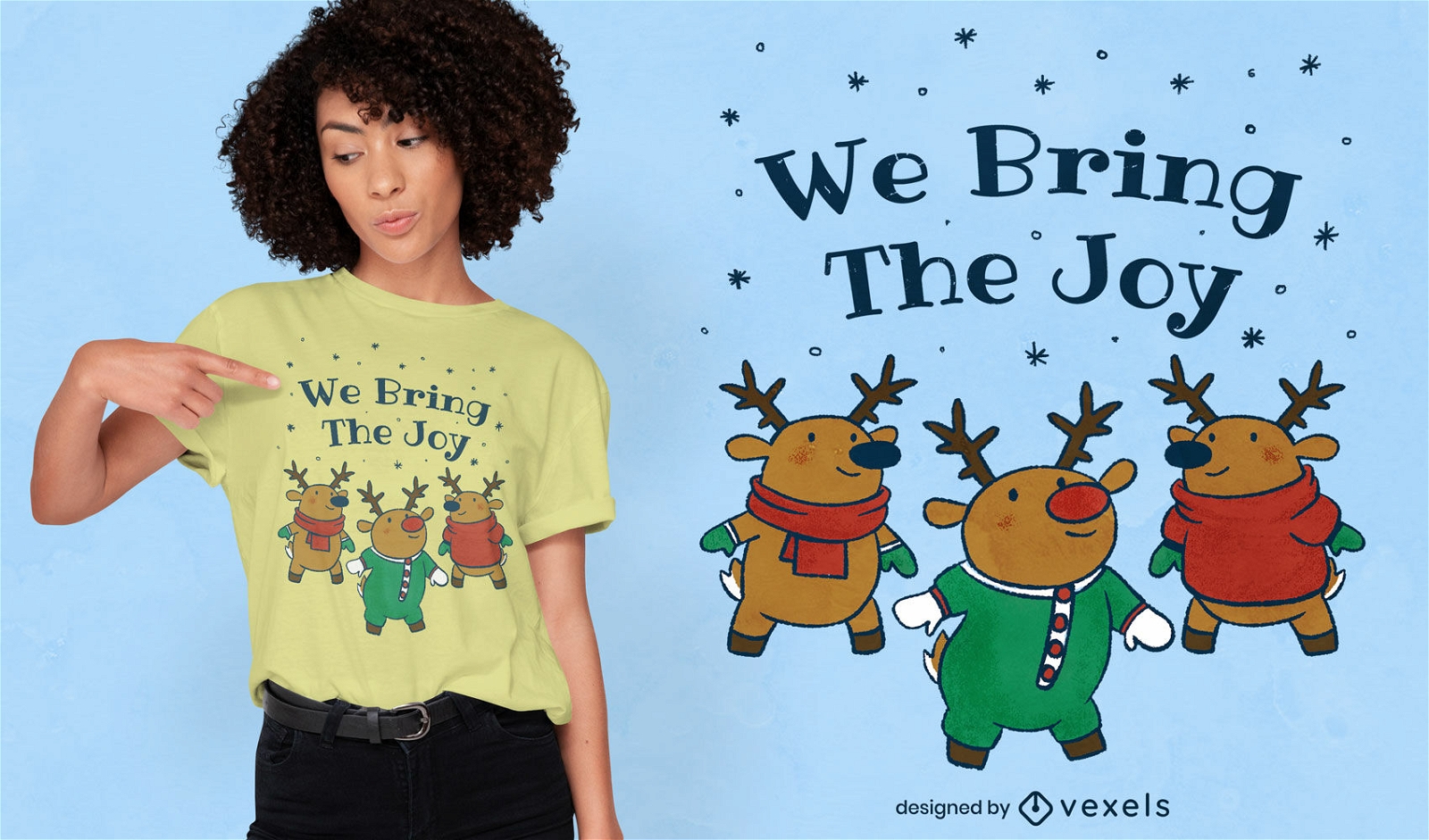 Camiseta de animais natalinos de renas psd