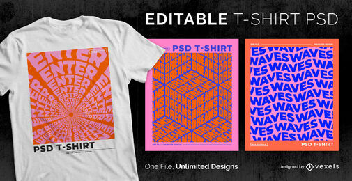 Camiseta escalable de ilusiones de textos ondulados psd