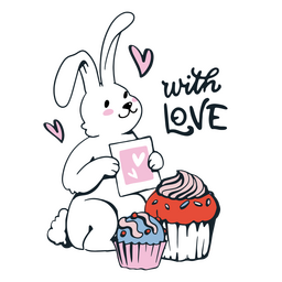 Bunny hand drawn love quote cupcakes PNG Design