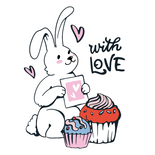 Cupcakes de cita de amor dibujados a mano de conejito