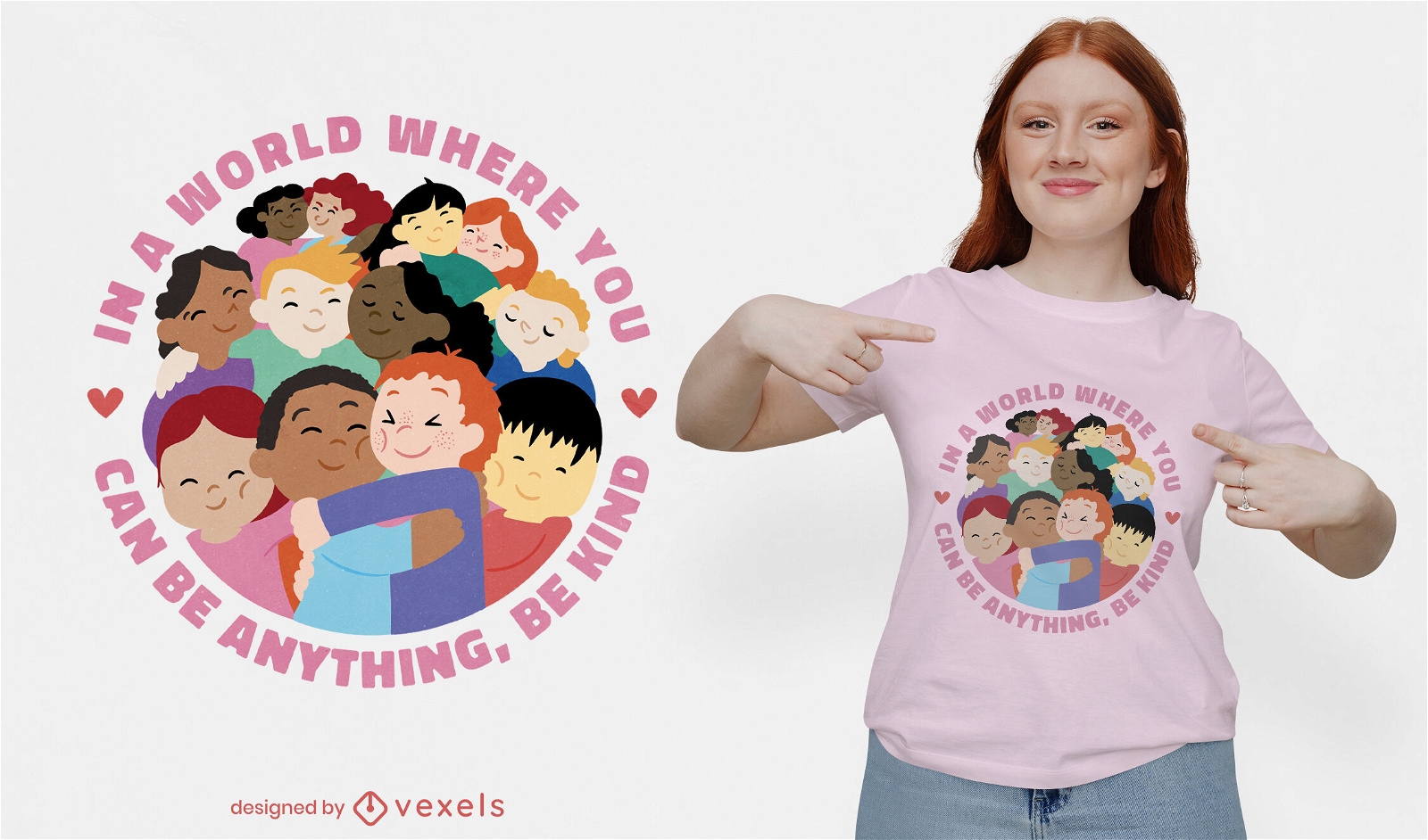 Gl?ckliche Kinder, die T-Shirt-Design umarmen