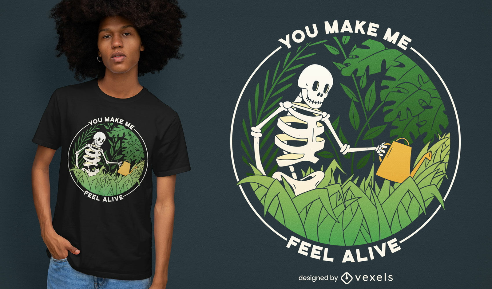 Diseño de camiseta de plantas de riego de esqueleto.