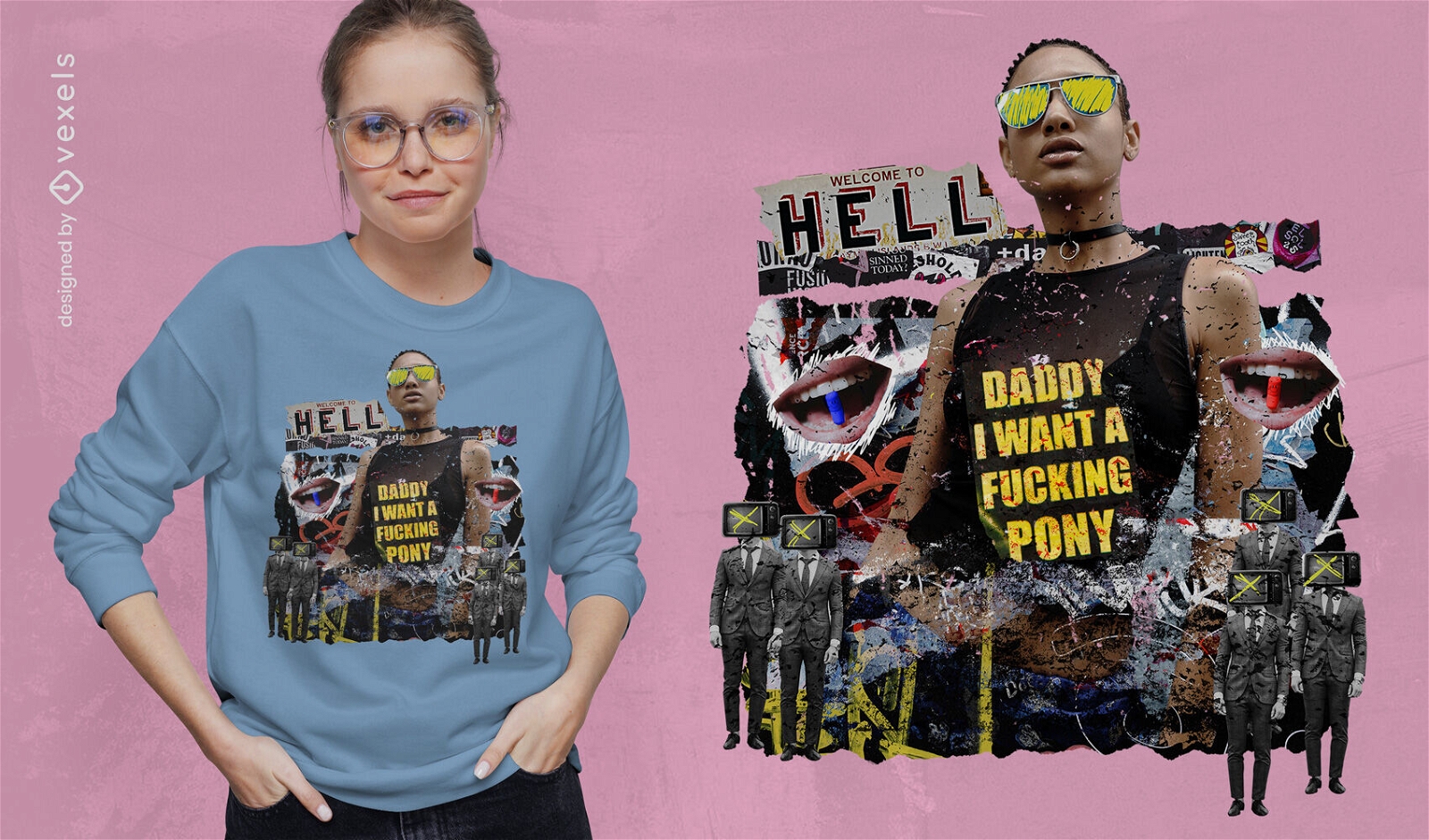 Punk girl urban collage t-shirt psd