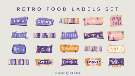Impresionante conjunto de etiquetas de comida retro