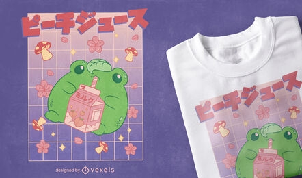 Frog drinking peach juice t-shirt design