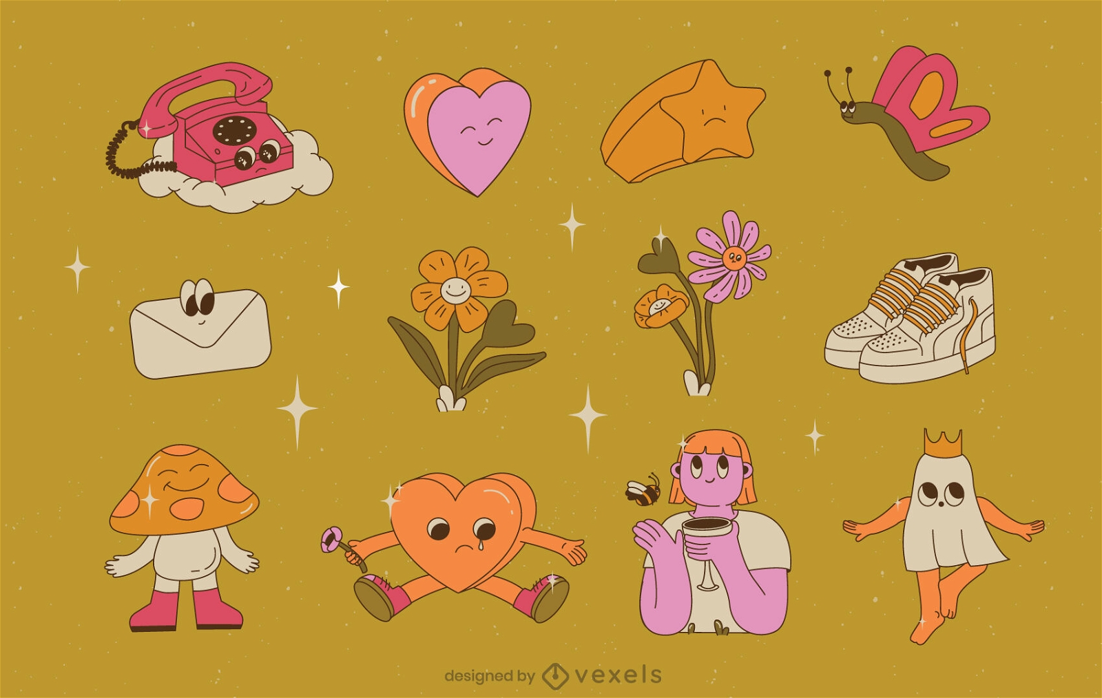 Anti valentines day cartoon elements set