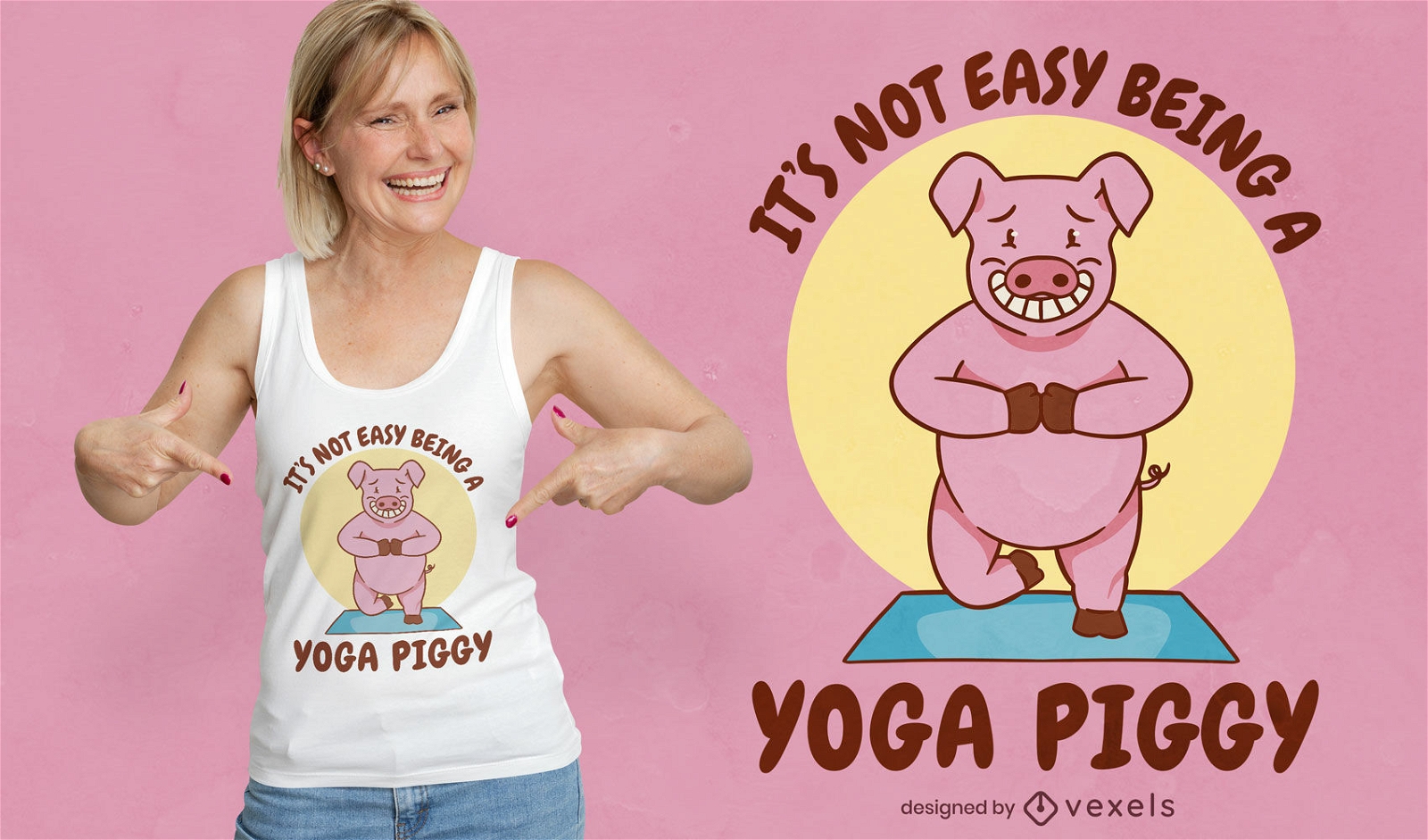 Animal porco fazendo design de camiseta para ioga