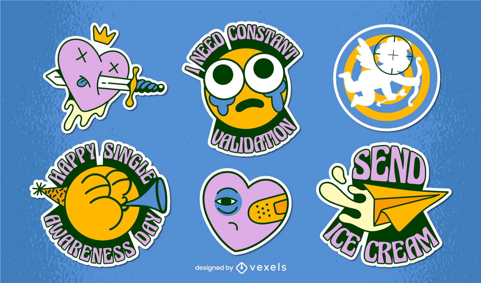 Awesome anti-Valentine's day stickers set