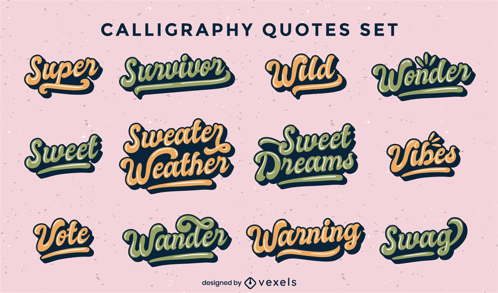 Calligraphy quotes lettering set