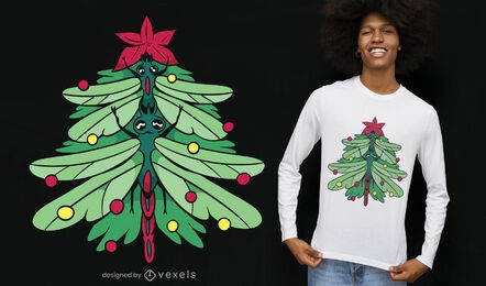 Design de t-shirt da árvore de natal da libélula