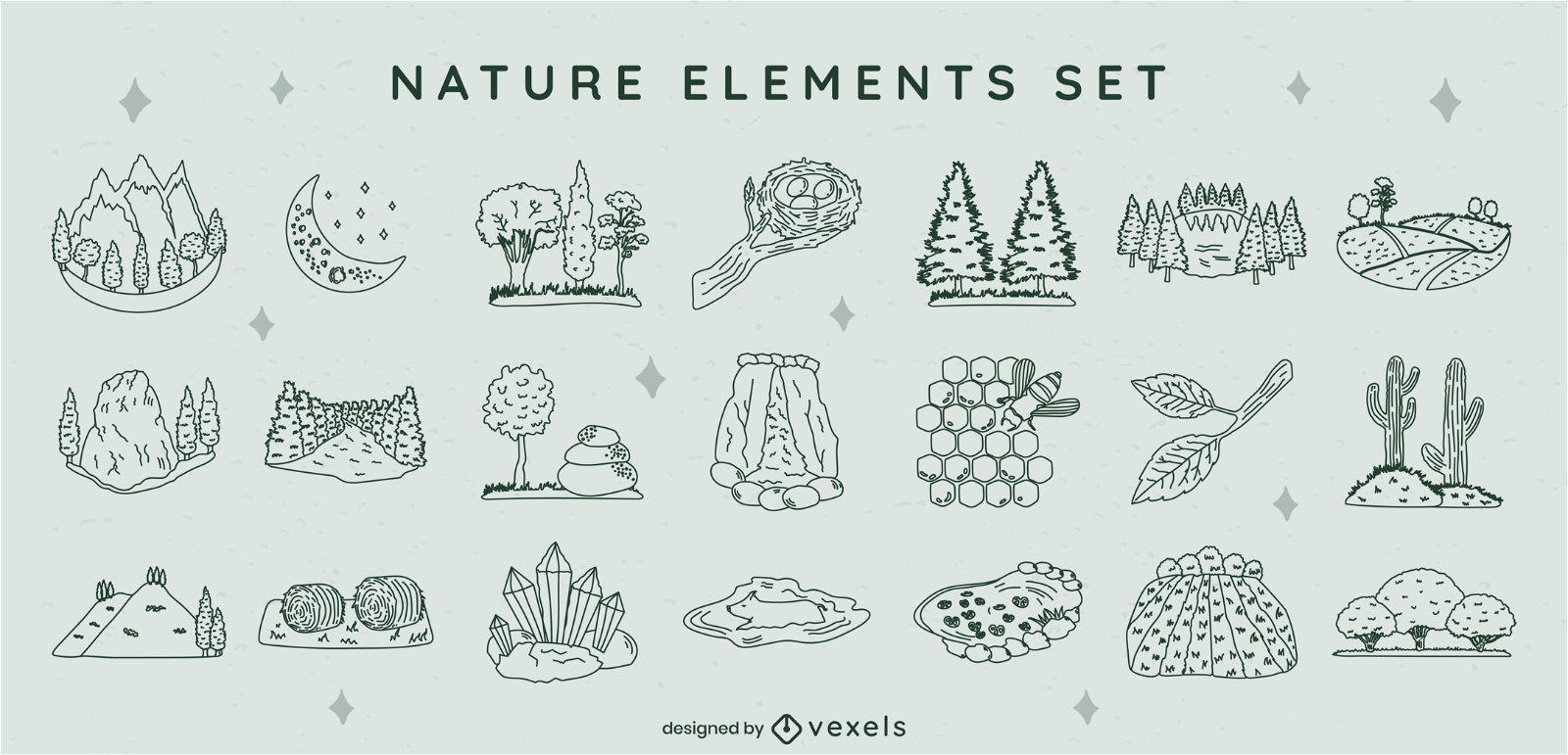 Conjunto de elementos de la naturaleza doodloe